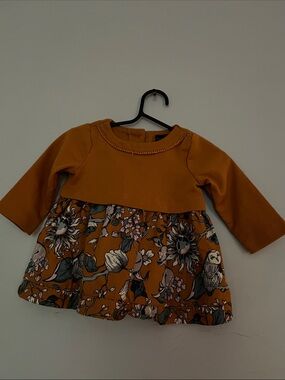 Girls' Mustard Floral & Owl Long-Sleeve Casual Dress